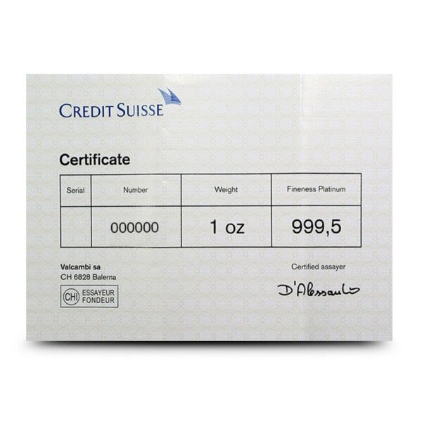 Buy 1 oz Credit Suisse Platinum Bar (w/ CoA) - Image 3