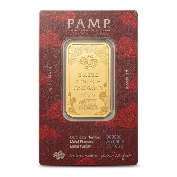 1 oz PAMP Suisse Gold Good Luck Yellow Dragon Bar (New w/Assay) - Image 2