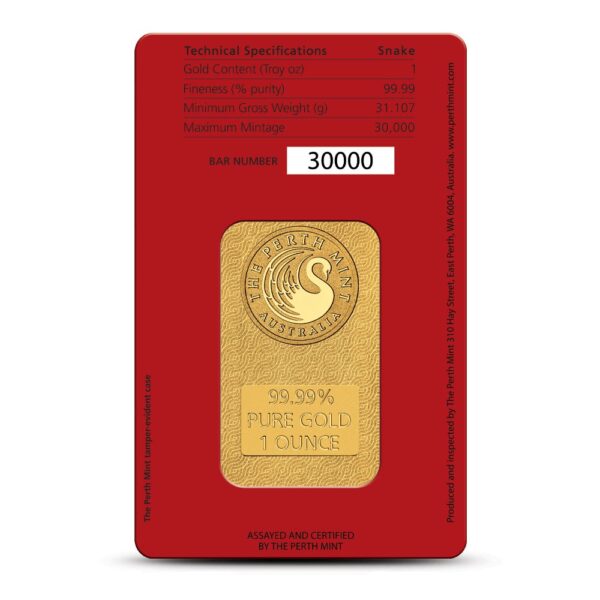 1 oz Perth Mint Lunar Year of the Snake Gold Bar (New) - Image 2