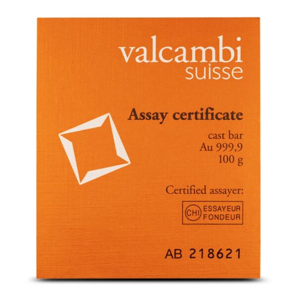 100 Gram Valcambi Cast Gold Bar (New w/ Assay) - Image 3
