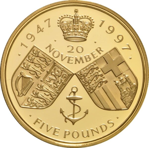 1997 Proof £5 Gold Crown Coin Golden Wedding Anniversary of Her Majesty the Queen Boxed - Image 3