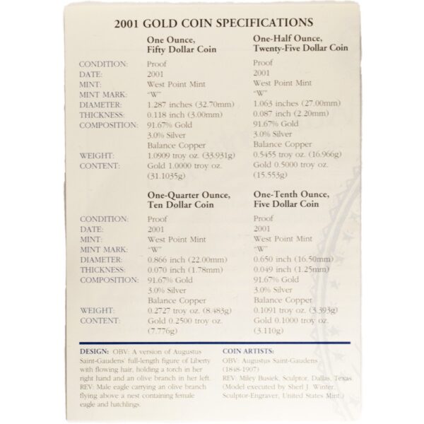 2001-W 4-Coin Proof American Gold Eagle Set (Box + CoA) - Image 4