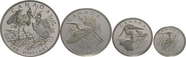 2002 Platinum Canadian Great Blue Heron Proof 4 coin set Boxed - Image 2