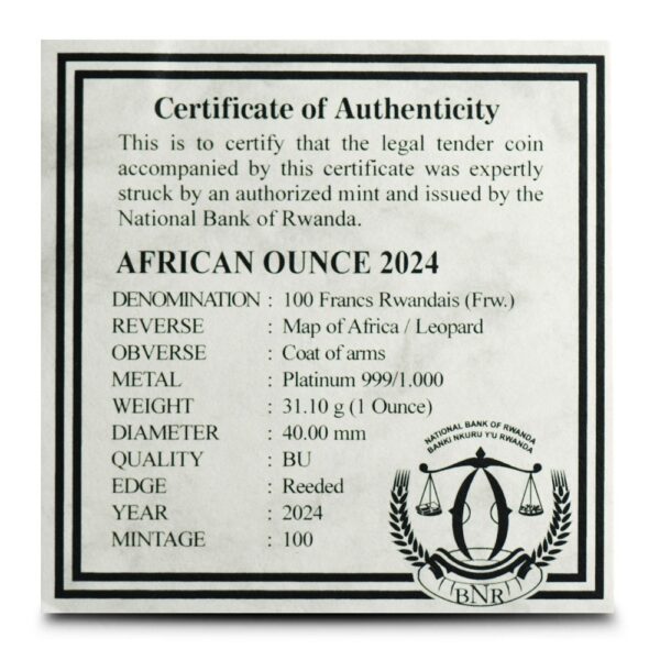 2024 1 oz Rwandan Leopard Platinum Coin (BU) - Image 4