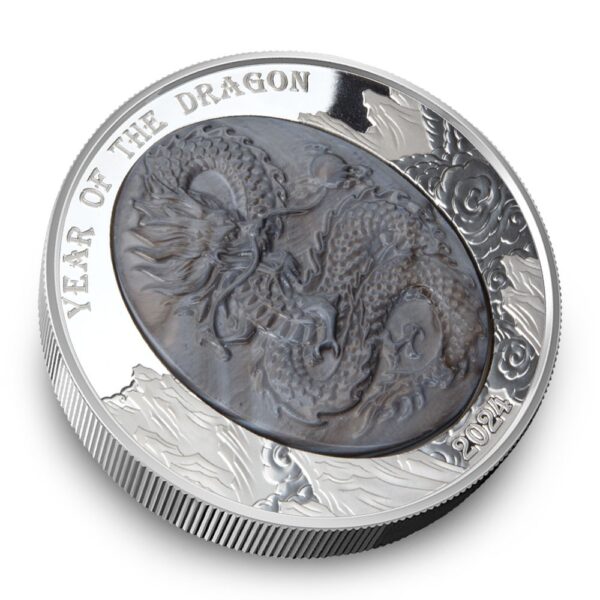 2024 5 oz Proof Solomon Islands Silver Mother of Pearl Year of the Dragon Coin (Box + CoA) - Image 3
