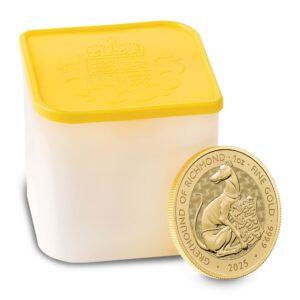 2025 1 oz British Gold Tudor Beasts Greyhound of Richmond Tube (10 Coins, BU)
