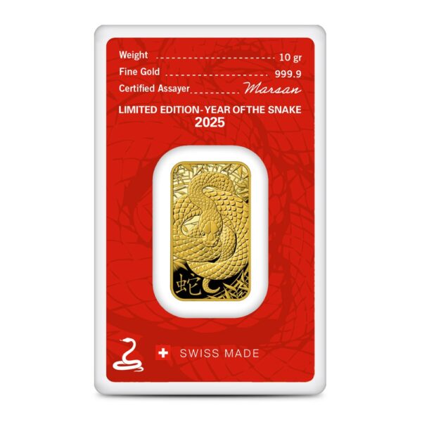 2025 10 Gram Argor Heraeus Lunar Snake Gold Bar (New w/ Assay) - Image 2