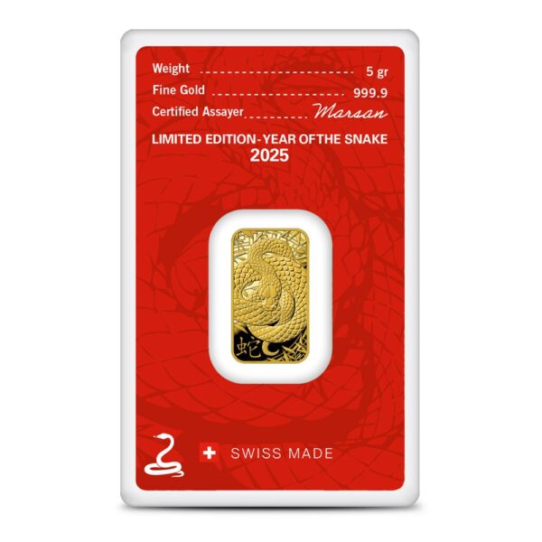 2025 5 Gram Argor Heraeus Lunar Snake Gold Bar (New w/ Assay) - Image 2