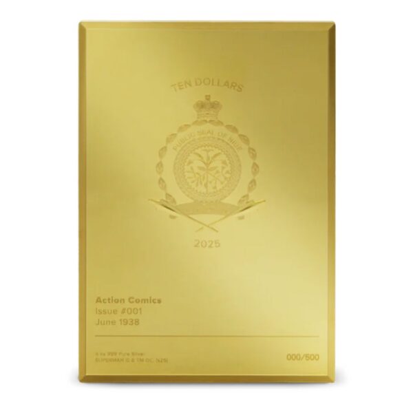 2025 5 oz Niue Silver 90 Years of DC Golden Era Action Comics #1 Coin (Box + CoA, Gilded) - Image 3