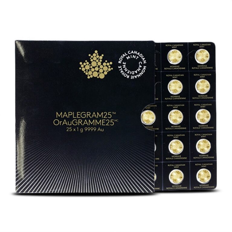 Visual 25 Grams Powder 25 Gram Canadian Gold MapleGram (25x1g, BU W/ Assay) - ROYAL BULLION GROUP