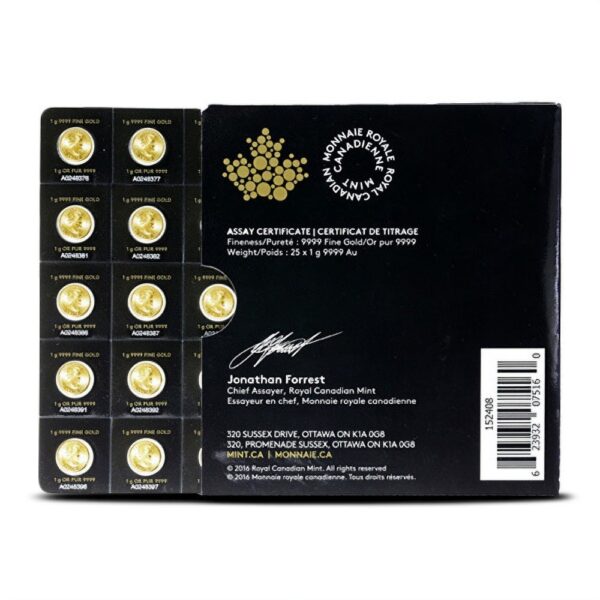 25 Gram Canadian Gold MapleGram (25x1g, BU w/ Assay) - Image 2