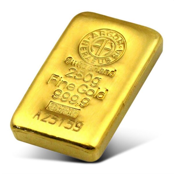 250 Gram Argor Heraeus Cast Gold Bar (New w/ Assay) - Image 2
