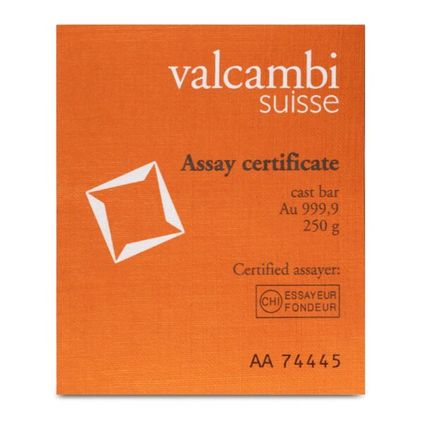 250 Gram Valcambi Cast Gold Bar (New w/ Assay) - Image 3