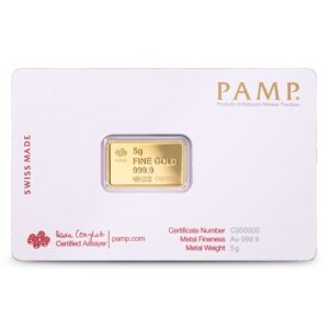 5 Gram PAMP Suisse America The Free American Buffalo Gold Bar (New w/ Assay)