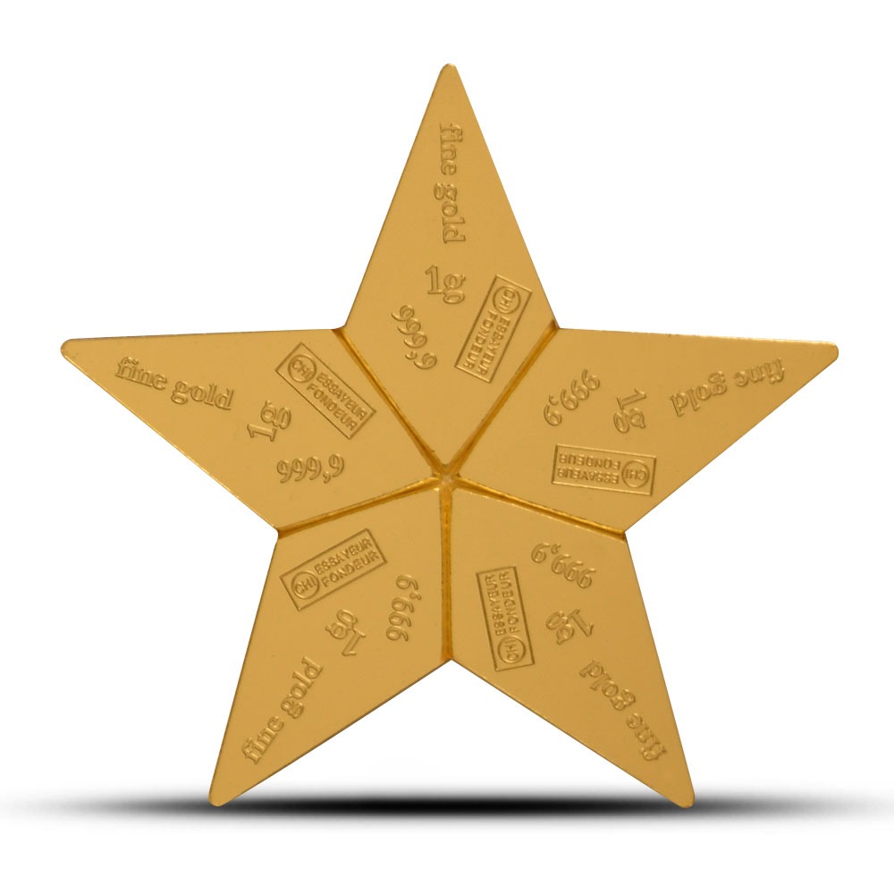 5 Gram Valcambi Matte Gold Star CombiBar (5x1g w/ Assay) - Image 2