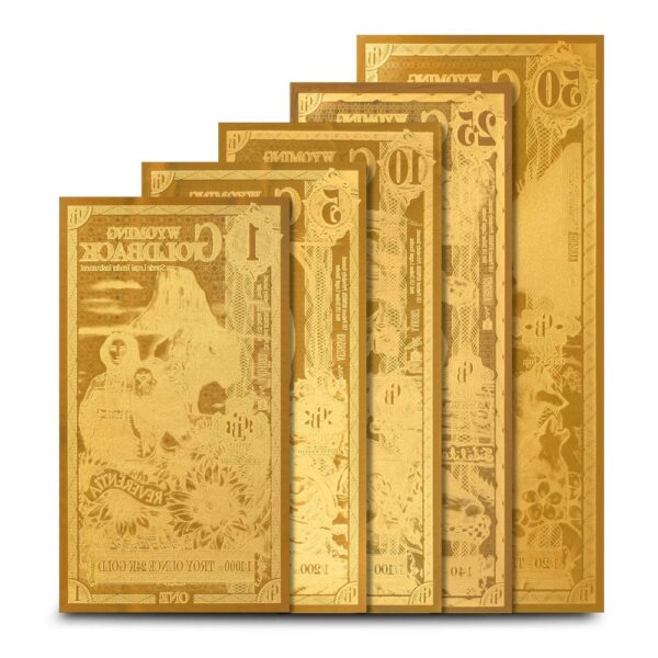 5 Piece Wyoming Goldback Gold Note Set (Random Year, New) - Image 2