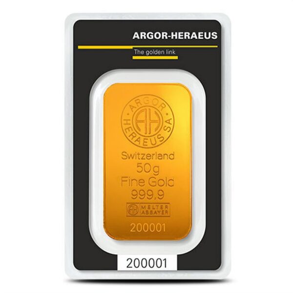 50 Gram Argor Heraeus Kinebar Gold Bar (New w/ Assay) - Image 2