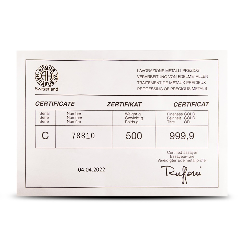 500 Gram Argor Heraeus Cast Gold Bar (New w/ Assay) - Image 3