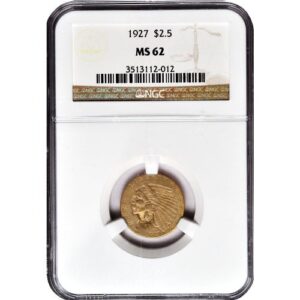 Pre-33 $2.50 Indian Gold Quarter Eagle Coin (MS62, PCGS or NGC)