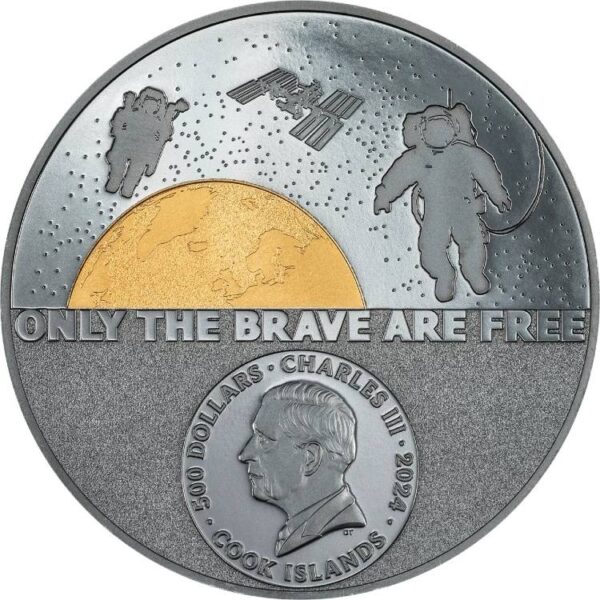 2024 5 Oz Astronaut Cook Islands Real Heroes Black Proof Gold Coin - Image 2