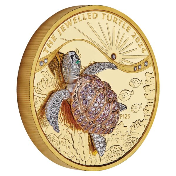 10 oz Proof Jewelled Turtle Gold Coi