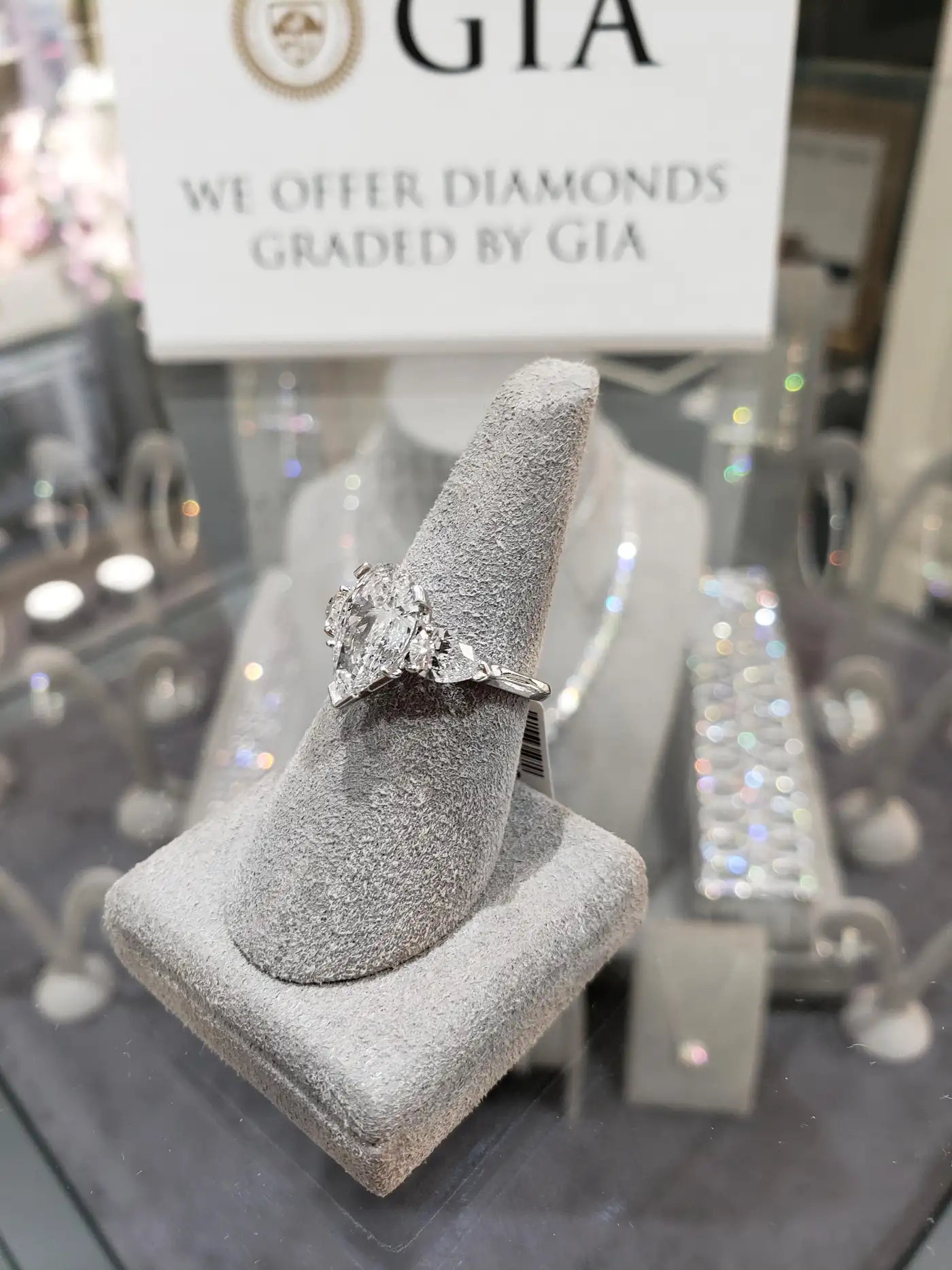 1.88 Carats Pear Shape Diamond Three-Stone Engagement Ring GIA Certified - Image 5