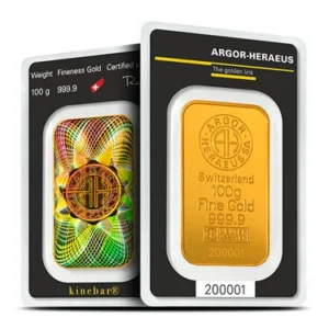 100 Gram Argor Heraeus Kinebar Gold Bar (New w/ Assay)