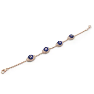 18 Karat Rose Gold Diamond and Lapis Lazuli Evil Eye Bracelet