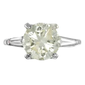 2.53 Carat Round Cut Baguette Diamond Three-Stone Platinum Engagement Ring