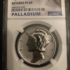 2019-W 1 oz American Palladium Eagle Rev 2019-W 1 oz American Palladium Eagle Rev erse Proof Coin PCGS PR69 FS