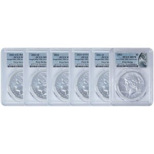 2021 Morgan and Peace Silver Dollar 6-Coin Set PCGS MS70 FS