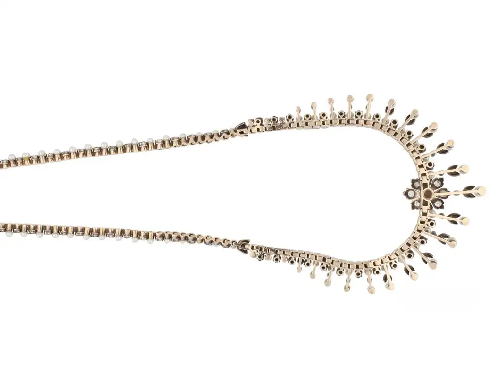 Antique Natural Pearl and Diamond Necklace, circa 1880 - Image 4