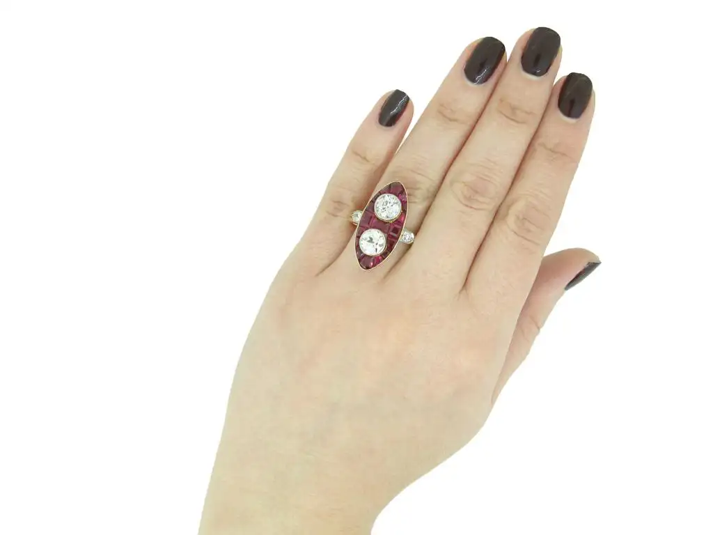 Antique Natural Unenhanced Marquise Ruby Diamond Ring, circa 1900 - Image 5