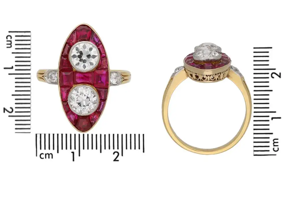 Antique Natural Unenhanced Marquise Ruby Diamond Ring, circa 1900 - Image 2