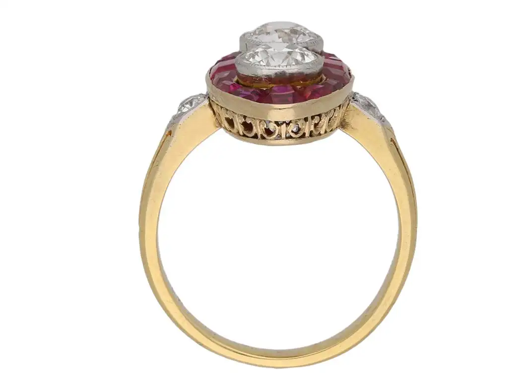 Antique Natural Unenhanced Marquise Ruby Diamond Ring, circa 1900 - Image 3