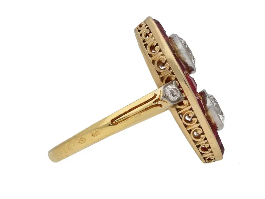 Antique Natural Unenhanced Marquise Ruby Diamond Ring, circa 1900 - Image 4