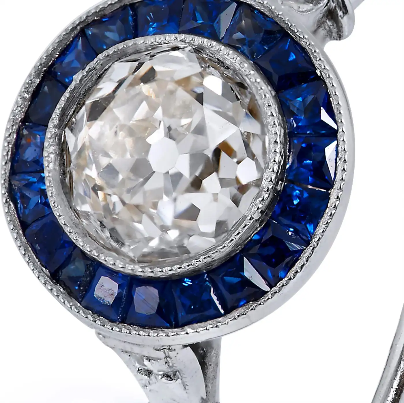 Art Deco Style 1.16 Carat Old European Cut Diamond Sapphire Platinum Ring 6.5 - Image 4