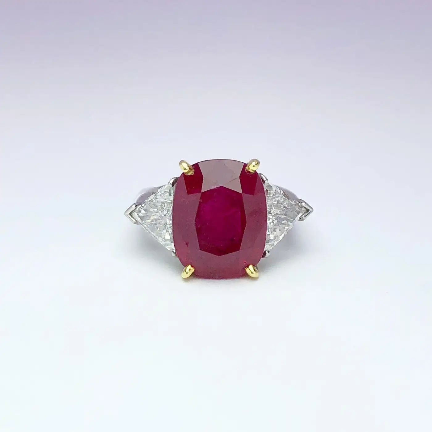 Cellini 13.26CT Cushion Burmese Ruby Three-Stone Ring with 2.37 Carat Diamonds - Image 5