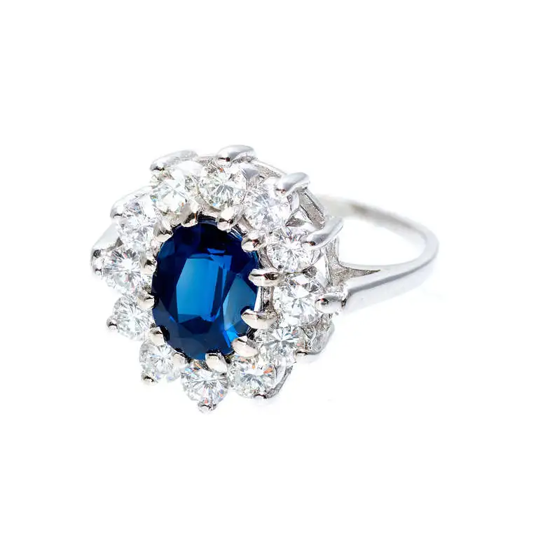 Diamond Halo White Gold Engagement Ring GIA Certified 1.63 Carat Blue Sapphire - Image 2