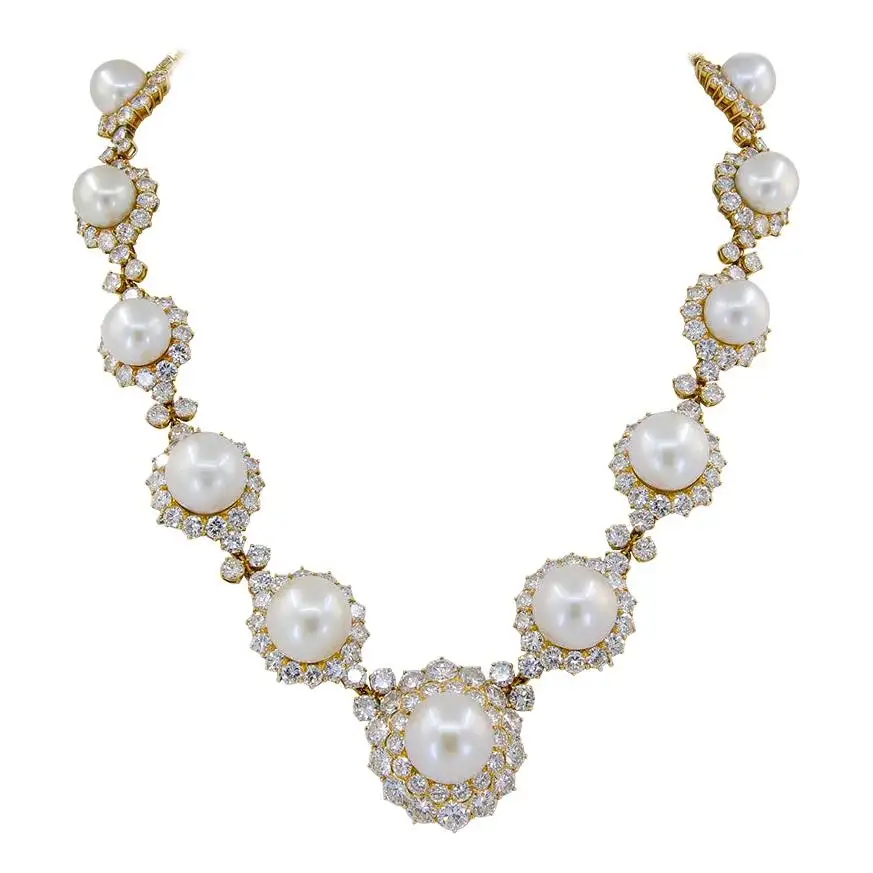 Buy Diamond Pearl Yellow Gold Necklace - Image 3