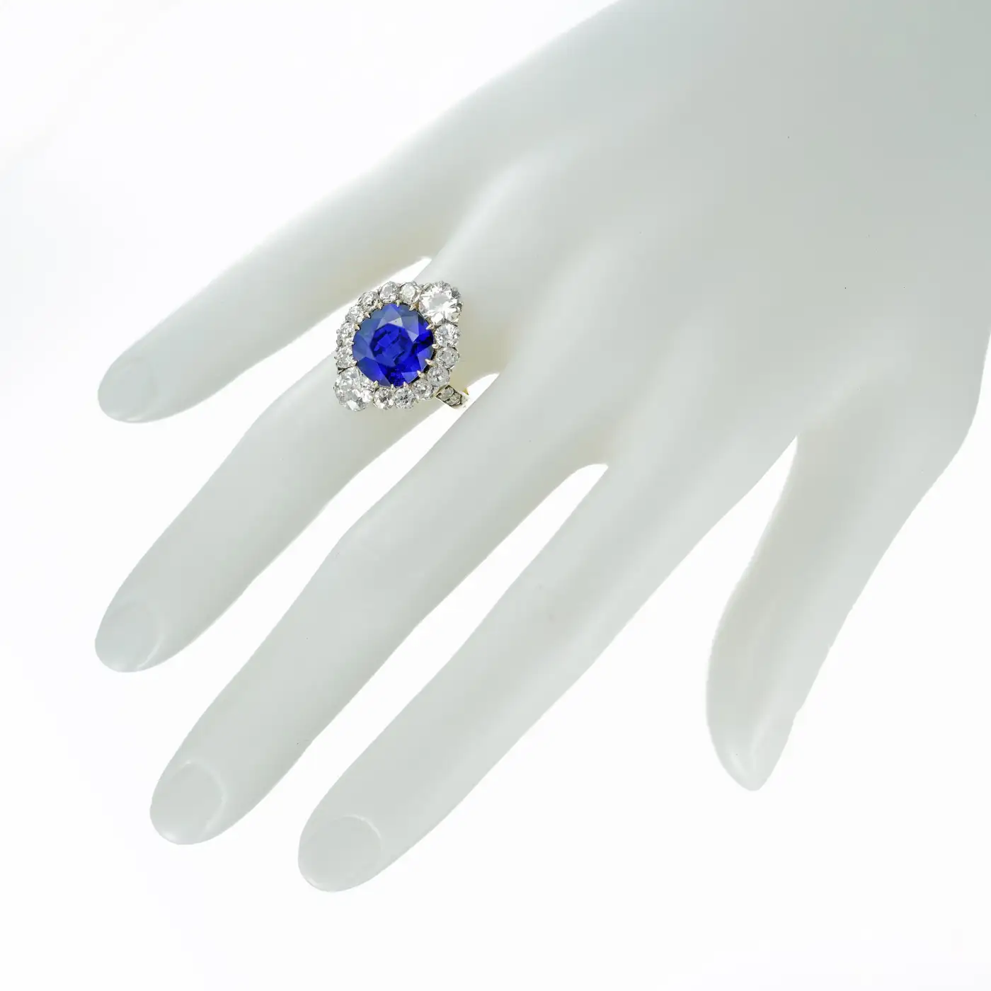 Edwardian 4.84 Carat Fine Burmese Sapphire Diamond Gold Cluster Ring - Image 8