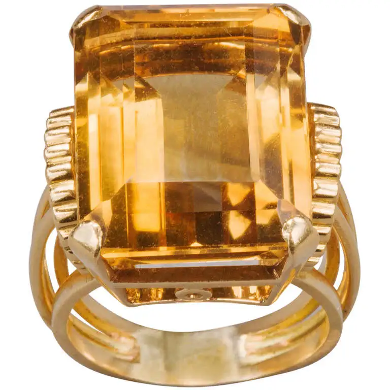 English Retro Citrine 18k Gold Cocktail Ring, 1950s - Image 3