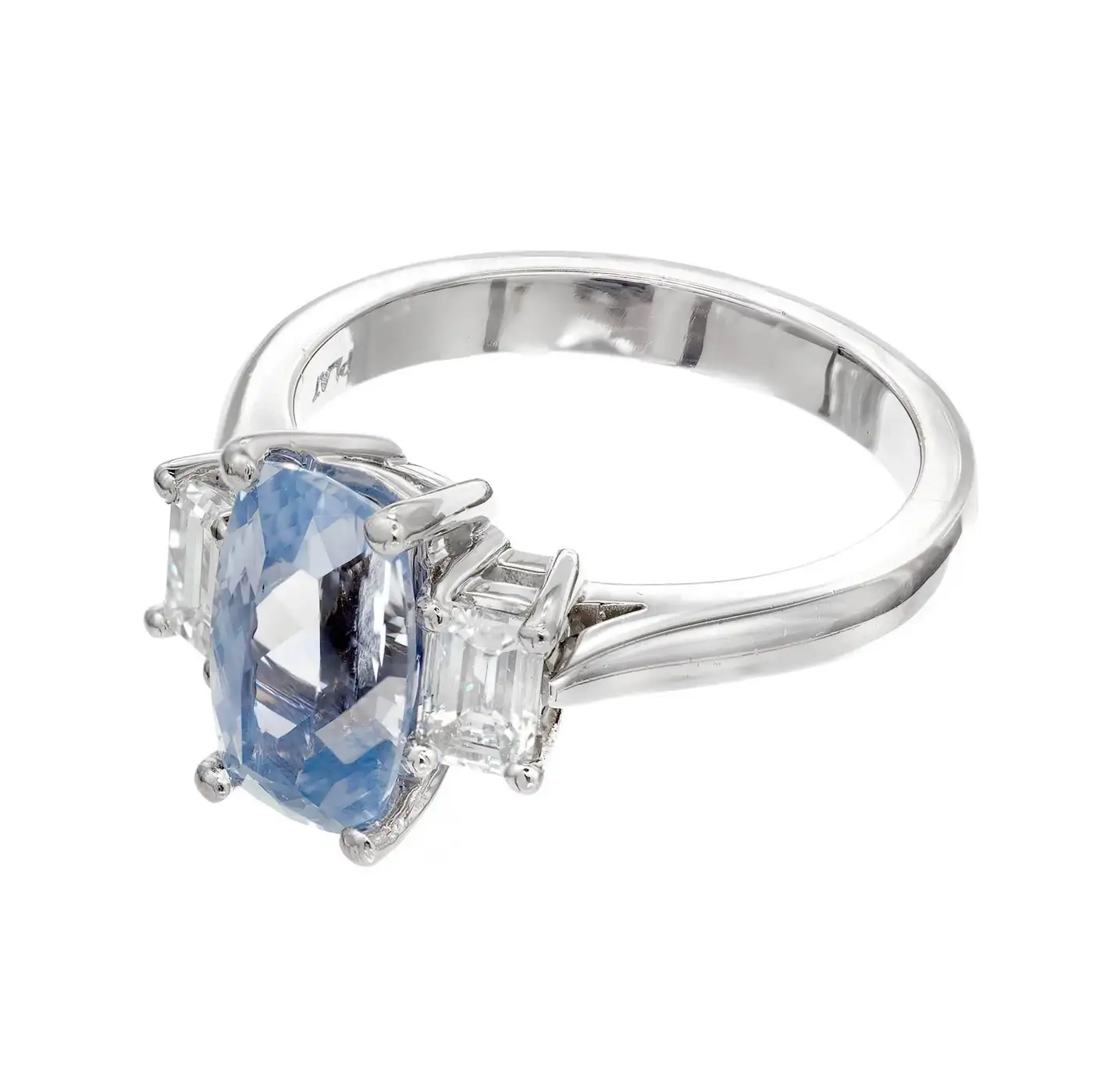 GIA 2.79 Carat Natural Sapphire Diamond Three-Stone Platinum Engagement Ring - Image 2