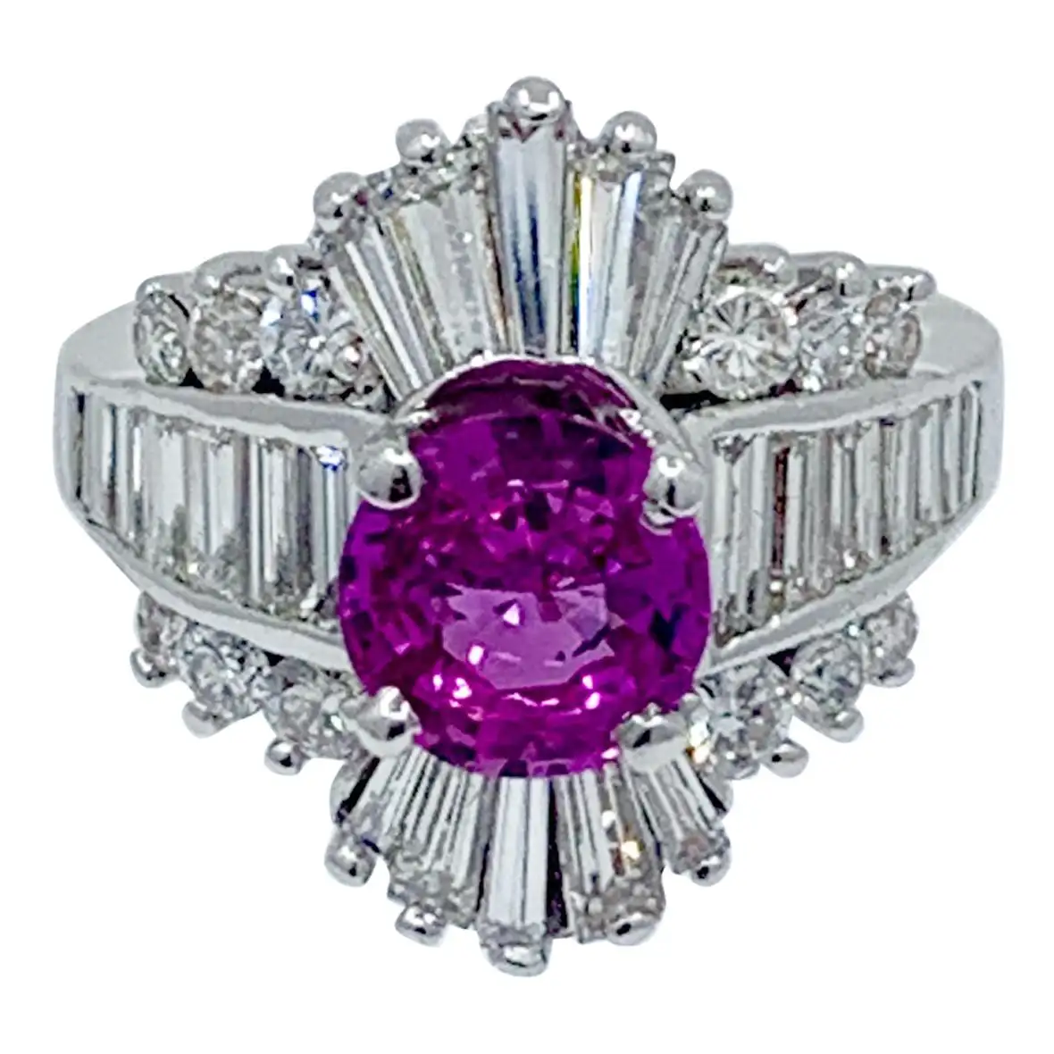 GIA Certified 4.35 Carat Vivid Pink Sapphire and Diamond Ballerina Cocktail Ring - Image 4