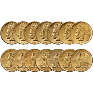 Pre-33 $10 Indian Gold Eagle 7-Coin Rare Date Set (1908-1916, XF+)