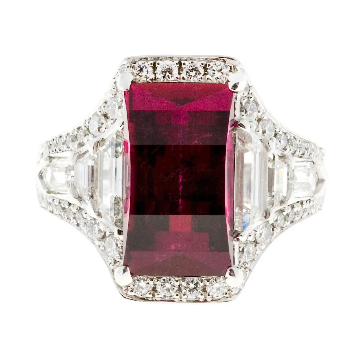Rubellite Red Tourmaline Diamond Platinum Engagement Ring - Image 4