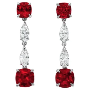 Unheated Ruby Earrings Cushion Cut 4.35 Carats GIA