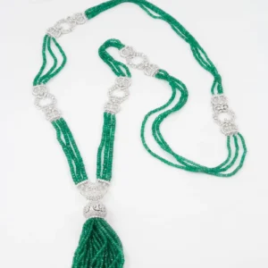 Unique Green Emerald and Diamond Tassel Necklace